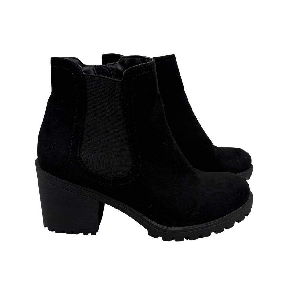 Sun + Stone Morghan Black Faux Suede Block Heel Lug Sole‎ Ankle Boots Size 7